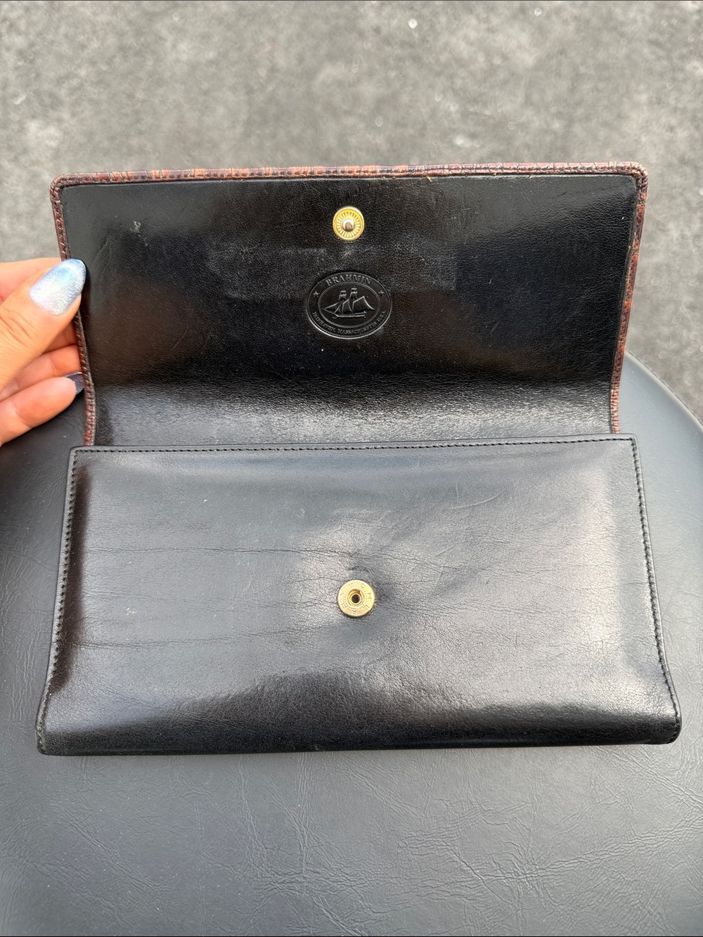 Brahmin Black Leather Clutch Wallet with Gold Snap - Picture 5 of 6